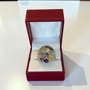 Sterling Silver Multi Gemstones Ring Cocktail Ring Size 10